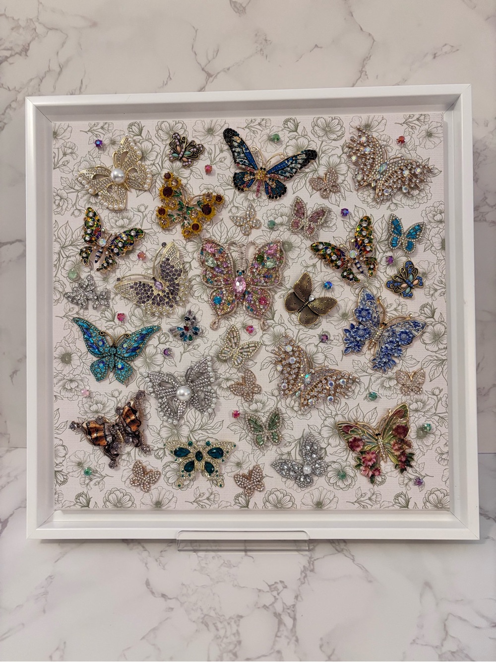 Framed Decorative Butterfly Jewelry Art - Multicolor